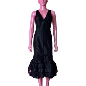 RickieFreeman TeriJon 12 Midi Dress Black Silk Taffeta Lace Mermaid Cocktail LBD